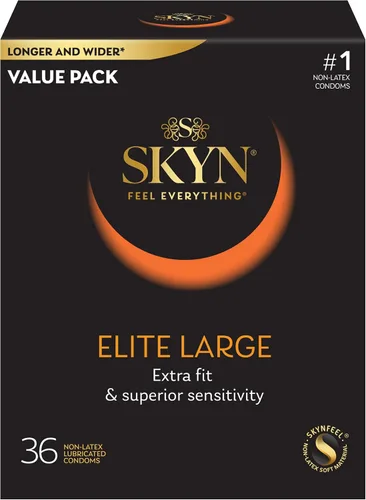 Vista 2 de SKYN Elite - Condones grandes de 36 unidades y SKYN extra tachonados, 22 unidades, ultra finos sin látex