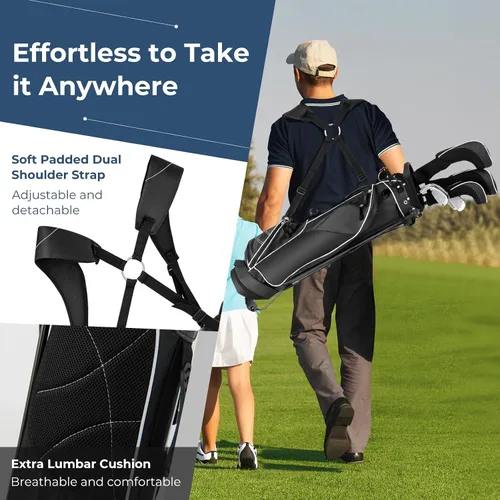 Vista 3 de GYMAX Bolsa de golf con divisor de 4 vías, con 4 bolsillos con cremallera, bolsa refrigeradora, capucha para lluvia y correa acolchada para el Negro