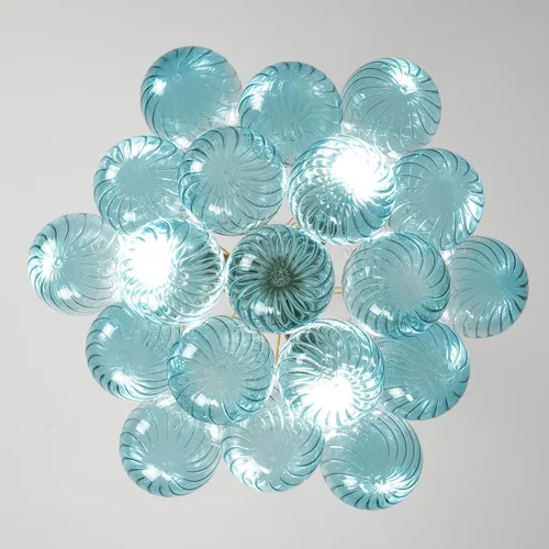 Vista 6 de Candelabro de cristal con forma de bola de burbujas, lámpara colgante moderna nórdica para comedor con pantalla de vidrio azul degradado, globos