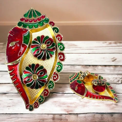 Vista 9 de LOVENSPIRE Ganesh Shankh Haldi Kumkum Holder Roli Chawal/soporte de arroz Festival indio Rakhi Pooja Thali Pooja Regreso Regalo de inauguración