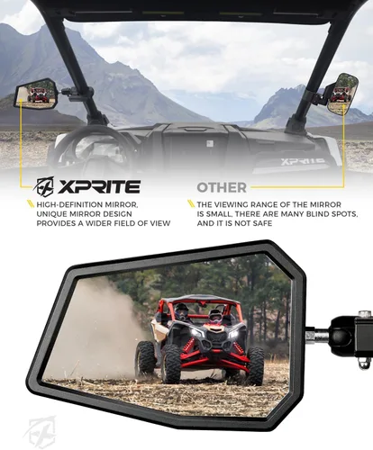 Vista 5 de Xprite Espejos Laterales UTV se Ajustan a Jaula de Barra Antivuelco de 1.75"-2 Pulgadas, Espejo Retrovisor de Aluminio Resistente con Soporte
