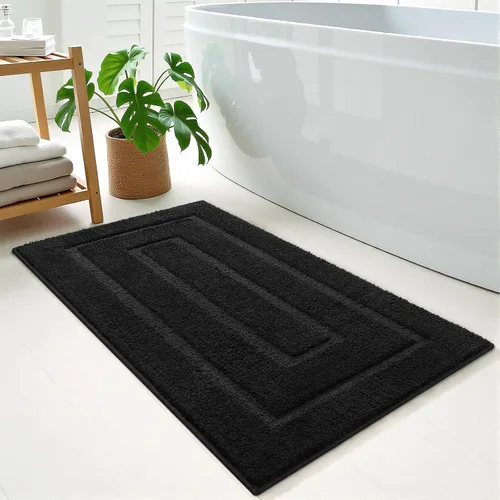 Vista 40 de HOMORE Alfombra de baño negra de 24 x 17 pulgadas, suave y absorbente, alfombra de baño pequeña, alfombra de baño lavable antideslizante para bañera