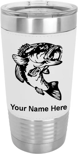 Vista 22 de LaserGram Vaso aislado al vacío de 20 onzas, pez bajo, grabado personalizado incluido (piel sintética, estilo béisbol)