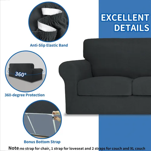 Vista 22 de MAXIJIN 2 piezas de fundas para silla con brazos, funda para silla de sofá para sala de estar, funda elástica para perros para una silla con 1 cojín
