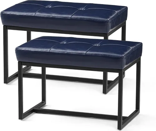 Vista 11 de Glitzhome Banco otomano, sillas modernas de piel sintética con marco de metal, taburete de maquillaje, taburete acolchado para sala de estar Negro