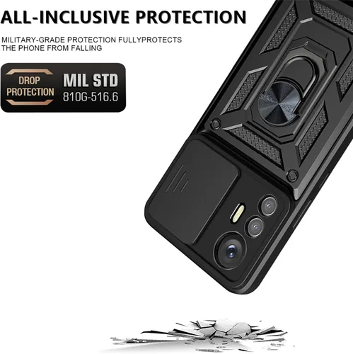 Vista 7 de Funda de teléfono celular para Xiaomi Redmi Note 12S, protección resistente con cubierta deslizante para cámara, soporte giratorio de metal de 360°