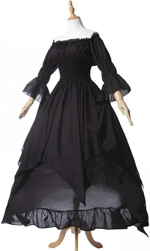Vista 2 de Vestido victoriano para mujer, disfraz medieval vintage, manga abombada, hombros descubiertos, vestido de princesa renacentista alto y bajo