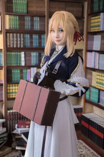 Vista 6 de Nuoqi Violet Evergarden - Disfraz de cosplay para mujer, uniforme de anime, traje azul oscuro, Azul oscuro, violeta