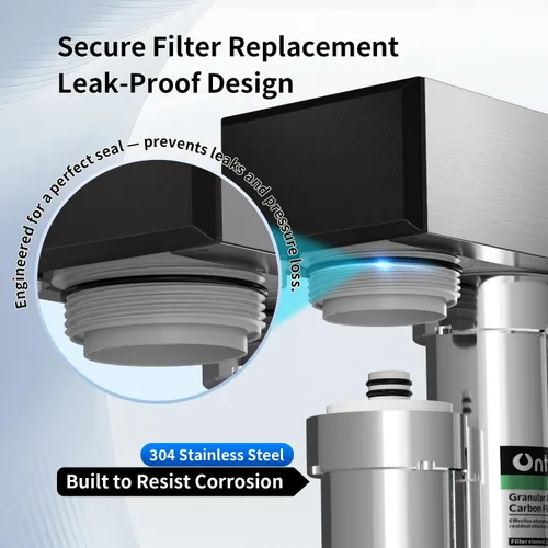 Vista 6 de Ontulor S2OP-U1 Sistema de filtro de agua para debajo del fregadero, sistema de filtración sin tanque de acero inoxidable de 0.01 micrones