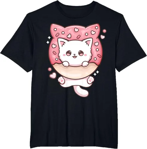 Vista 74 de Camiseta Kawaii Cat Donut Anime Lover Otaku, Negro