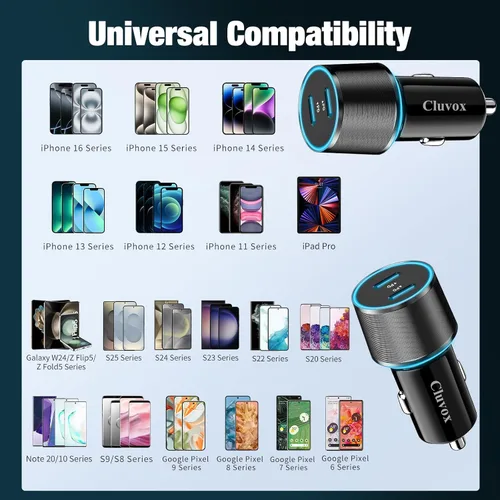 Vista 7 de Paquete de 6 cargadores de coche USB C, carga rápida de 40 W para iPhone 17/16 Pro Max/Plus/16 SE/15/14, Samsung Galaxy S25