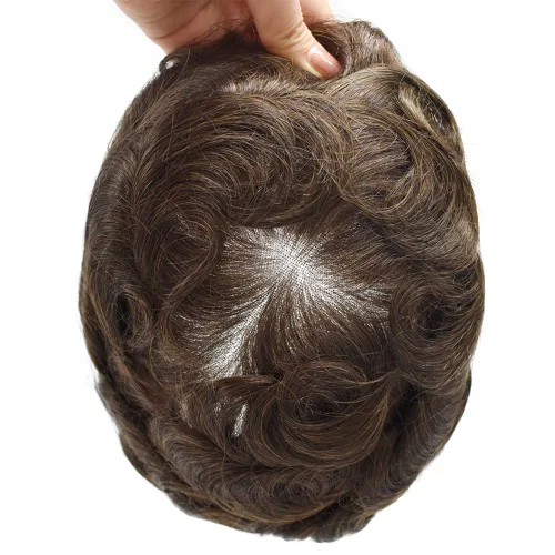 Vista 4 de Hombres Toupee 100% Europeo Remy Cabello Humano Piezas 0.002 in Ultra Delgado Piel Sistema de Reemplazo de Pelo Toupee para Hombres Protesis Capilar