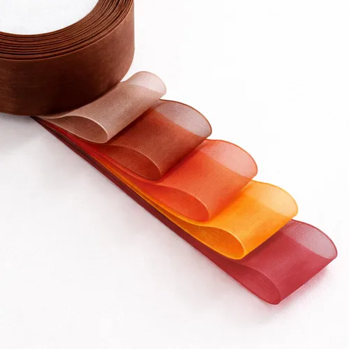 Vista 3 de Cinta de organza transparente, 1 pulgada x 125 yardas, 5 rollos de otoño para envoltura de regalos, ramos, bodas, decoración de fiestas, otoño