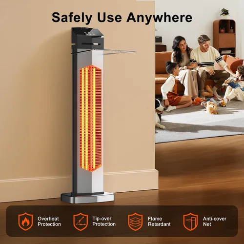 Vista 6 de AKIRES Calentador Eléctrico de Patio de 37 Pulgadas para Exteriores, Calentadores Infrarrojos Portátiles con Control Remoto, Calentador de Espacio