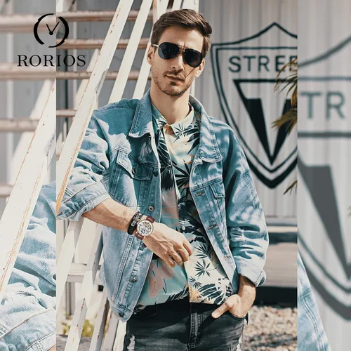 Vista 2 de RORIOS Reloj mecánico de fase lunar para hombre, con correa de cuero, automático de cuerda automática, Tourbillon, reloj de vestir de negocios