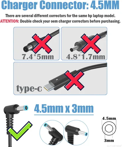 Vista 3 de Cargador adaptador de corriente para portátil de 45 W, 19.5 V, 2.31 A, compatible con HP 741727-001 721092-001 719309-001 HSTNN-DA40 ADP-45WD B