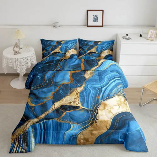Vista 7 de Juego de edredón de mármol negro individual, ropa de cama dorada agrietada para adultos, hombres y mujeres, juegos de edredón de textura metálica