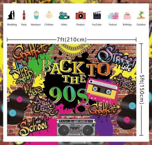 Vista 5 de Volver a los años 90 telón de fondo Hip Hop Graffiti pared de ladrillo Retro Moda Fotografía Fondo tema de los años 90 Aldult Niños Fiesta