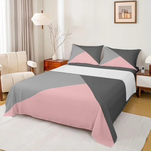 Vista 14 de Juego de sábanas de triángulo geométrico, color naranja, gris oscuro, gris claro, juego de ropa de cama individual para adolescentes y niñas, juego