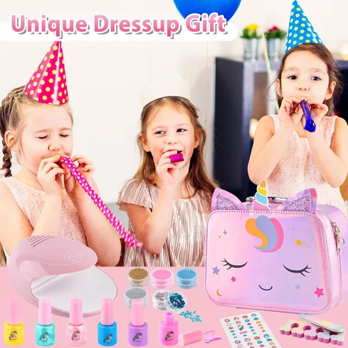 Vista 6 de Juego de esmaltes de uñas para niñas, no tóxico, de secado rápido, con secador de uñas y calcomanías de uñas de bricolaje, regalos de Navidad