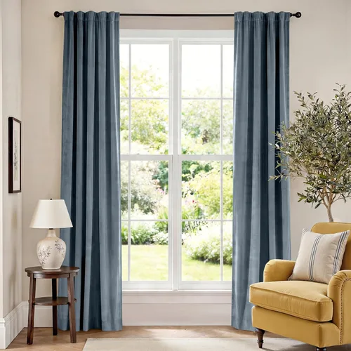 Vista 64 de Lazzzy Cortinas opacas de terciopelo beige de 84 pulgadas de largo con aislamiento térmico para oscurecer la habitación, cortinas forradas de lujo