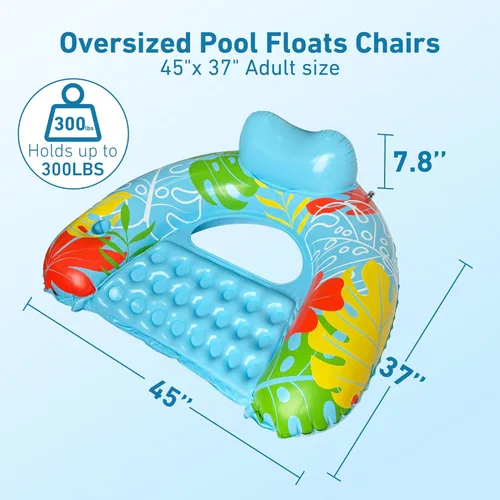 Vista 2 de Paquete de 2 flotadores inflables de piscina para adultos, sillas flotantes de piscina con soporte para tazas, flotadores de piscina para adultos