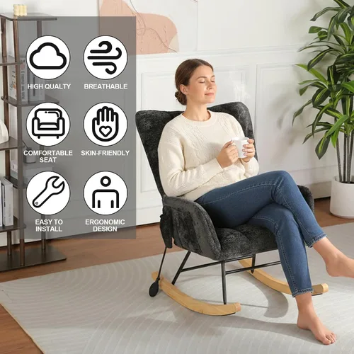 Vista 4 de Mecedora para habitación del bebé con bolsa de aire, silla mecedora de lectura para interiores, acogedoras sillas mecedoras tapizadas con respaldo