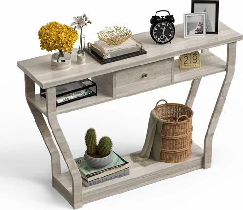 Vista 9 de WATERJOY Mesa de entrada de madera de 47 pulgadas con cajón y estante, mesas decorativas para sala de estar y pasillo