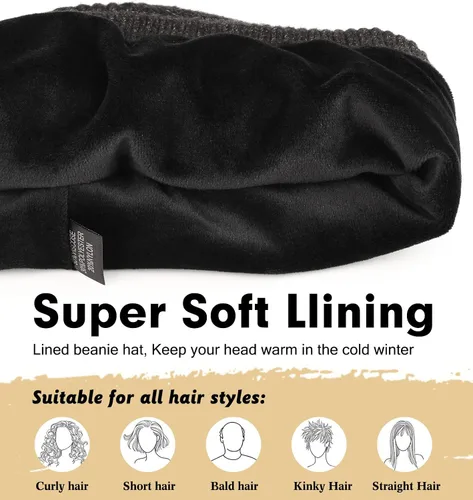 Vista 2 de Wmcaps Gorro de invierno para hombres y mujeres, gorro de punto suave y cálido con forro polar
