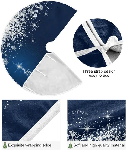 Vista 2 de ATTX Falda de Árbol de Nieve Azul Invernal con Copos de Nieve para Decoración del Hogar, Falda Grande Redonda para Árbol de 35.4 Pulgadas