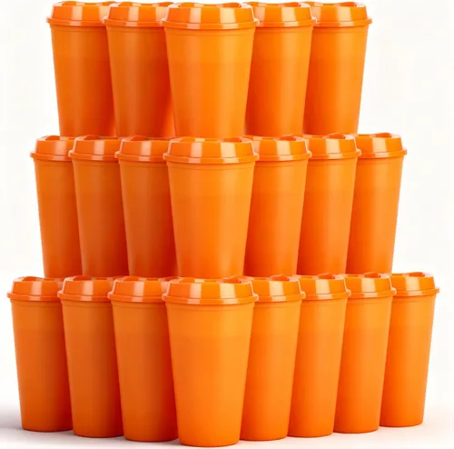 Vista 8 de Paquete de 20 tazas de café reutilizables con tapas, vasos de plástico de 16 onzas, taza de viaje para café helado para adultos y mujeres, bebidas