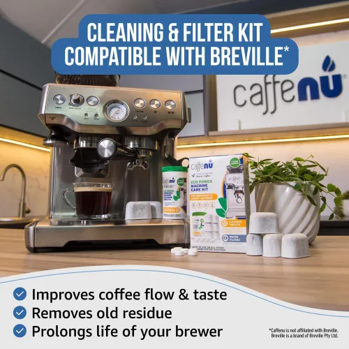 Vista 3 de Caffenu Tabletas de limpieza y filtro de agua compatibles con Breville. 52 tabletas de limpieza para máquina de café expreso y 6 filtros Breville