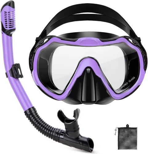 Vista 18 de Snorkeling Gear for Adults, Adult Snorkel Set with Panoramic Anti-Leak and Anti-Fog Tempered Glass Snorkel Mask, Dry Top Snorkel, Snorkle Mask Set