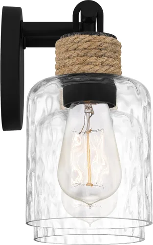 Vista 9 de Quoizel Naturals Baltic - Luces modernas de tocador de 14.5 pulgadas, 2 luces, estilo costero, color negro mate y cristal de agua transparente