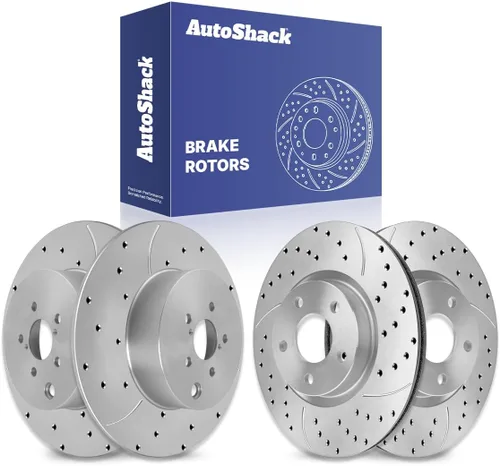 Vista 4 de AutoShack Rotores de freno perforados y ranurados delanteros y traseros Reemplazo para Subaru Impreza 2.0L AWD 2012-2016 Recubrimiento E negro