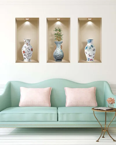Vista 7 de Juego de 3 pegatinas de pared de arte 3D imagen extraíble decoración del hogar vinilo azulejos calcomanías mural
