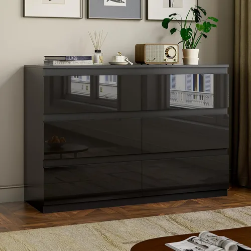 Vista 8 de Cómoda de 6 cajones para dormitorio, cómodas de madera de 47" de ancho, cómoda moderna con cajones para almacenamiento de ropa, organizador