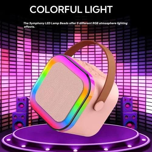 Vista 4 de Máquina de karaoke para niños, máquina de karaoke para niñas con 2 micrófonos inalámbricos, mini altavoz Bluetooth portátil para niños, máquina