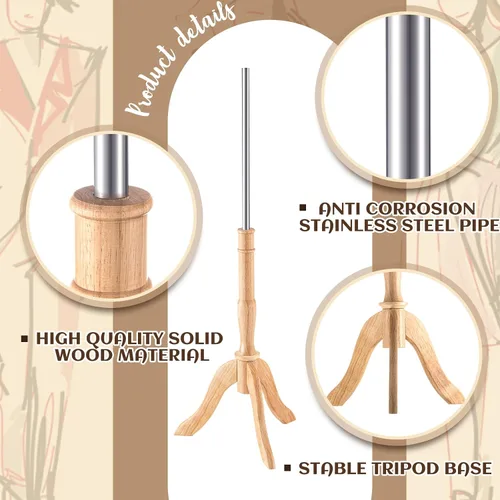 Vista 3 de Leinuosen - Juego de 2 soportes para trípode de maniquí, madera natural