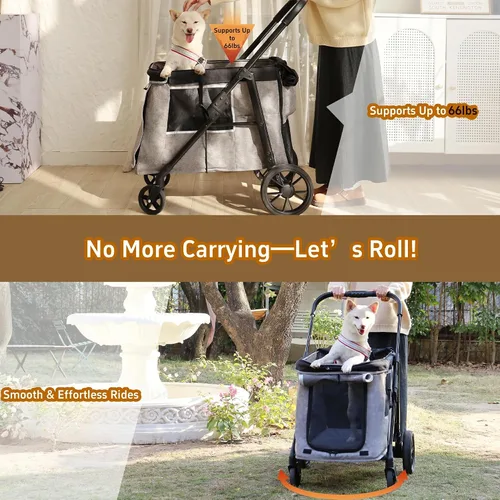 Vista 4 de Cochecito mediano para perros pequeños a grandes, con 4 ruedas, cochecito múltiple para 4 perros con capacidad para hasta 40 libras, plegado con un