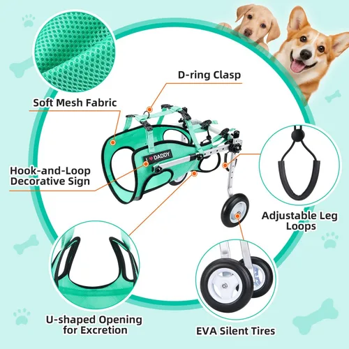 Vista 4 de Nasjac Silla de ruedas para perros para patas traseras - Silla de ruedas portátil ligera con rayas reflectantes, silla de ruedas ajustable