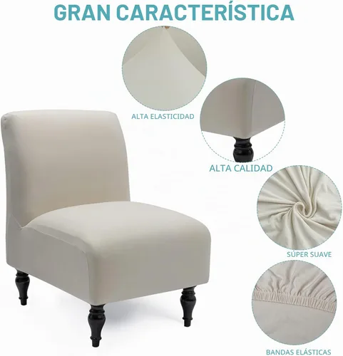 Vista 3 de Iauddy Funda para Silla de Acento Slipper sin Brazos Slipcover, Elástica de Spandex Extraíble Tela Jacquard Funda Antideslizante para Silla de Beige