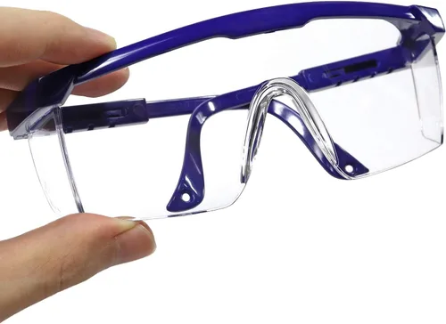 Vista 7 de Gafas de seguridad protectoras ajustables con lente envolvente transparente, antivaho y resistentes a los arañazos (3, azul)