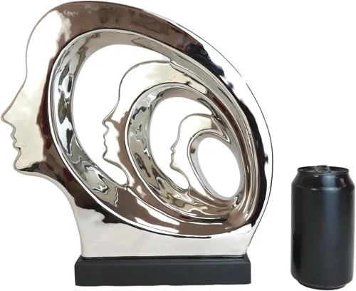 Vista 6 de Ebros Gift Plata plateada cerámica abstracta arte contemporáneo moderno 3 caras unidad familiar estatuilla decoración del hogar escultura como museo