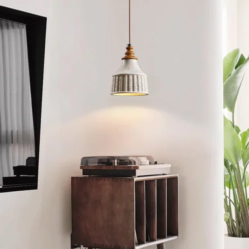Vista 3 de Mid Century Cement Ceiling Hanging Lighting, Modern Industrial Concrete Pendant Lights with Wood Finish, Black Dome Adjustable Cord E27/E26 Sockets