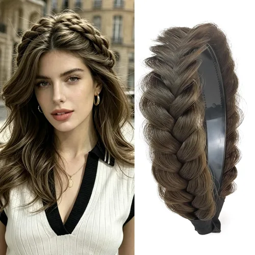 Vista 26 de Diadema Ancha Trenzada Aro Accesorios de Moda para el Cabello Banda Elástica Antideslizante para Mujeres y Niñas (Color Bronce Antiguo)