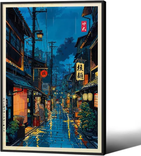 Vista 29 de Podafu Arte de Pared en Lienzo de Casa de Té Japonesa de Tokio - Decoración Moderna Ukiyo-e - Marco Negro - 10L" x 8W" - Dormitorio y Sala de Estar