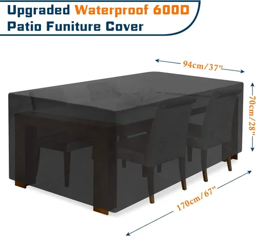 Vista 4 de JESTOP Fundas para Muebles de Patio, 600D Cubierta Rectangular para Mesa de Exterior Impermeable Resistente al Viento Tela Oxford Resistente Anti-UV
