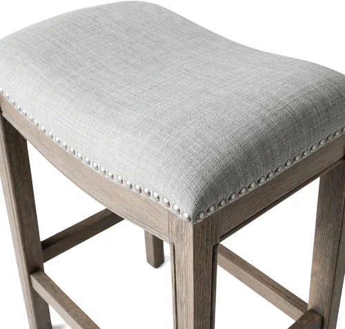 Vista 9 de Maven Lane Adrien Backless Bar Stool, Grey Frame & Fabric, 31" Crema