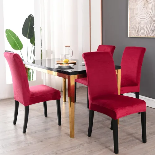 Vista 2 de MIFXIN Paquete de 6 fundas elásticas para sillas de comedor, de terciopelo, elásticas, de elastano, lavables, protectores de muebles para comedor